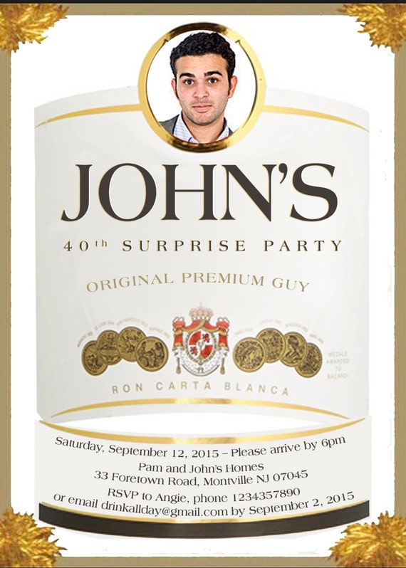 Diy Print Bacardi Rum Invitation Picture Personalized Bacardi Etsy