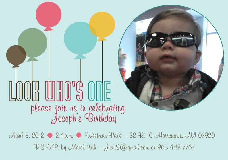Unisex Birthday Invitations First Birthday Invite Balloons Etsy