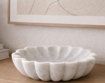 Decorative White Marble Bowl | Handmade Stone Centerpiece for Coffee Table & Entryway