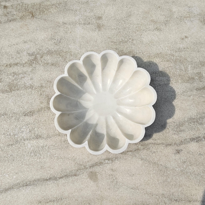 Decorative White Marble Bowl | Handmade Stone Centerpiece for Coffee Table & Entryway image 8