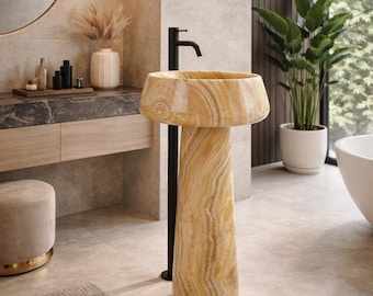 Handmade Onyx Marble Pedestal Sink
