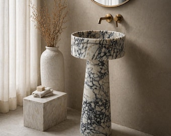 Lavabo sur pied Calacatta Viola en marbre de 33 po.