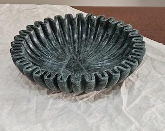 Decorative Green Marble Bowl | Handmade Stone Centerpiece for Coffee Table & Entryway