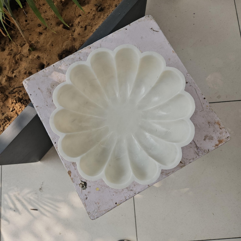 Decorative White Marble Bowl | Handmade Stone Centerpiece for Coffee Table & Entryway image 4