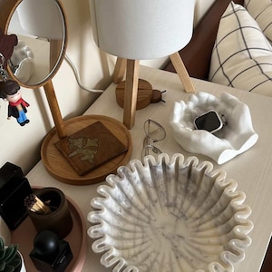 White Marble Ruffle Bowl – Luxury Decorative Centerpiece for Dining, Coffee Table, Kitchen or Gifting