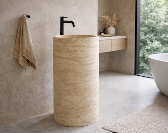 Lavabo sur pied en travertin | Vasque en marbre faite main