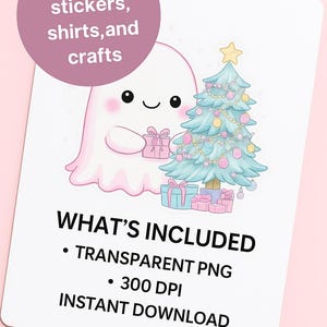 Kawaii Julspöke PNG • Coquette Pastelldekor (Digital Nedladdning)