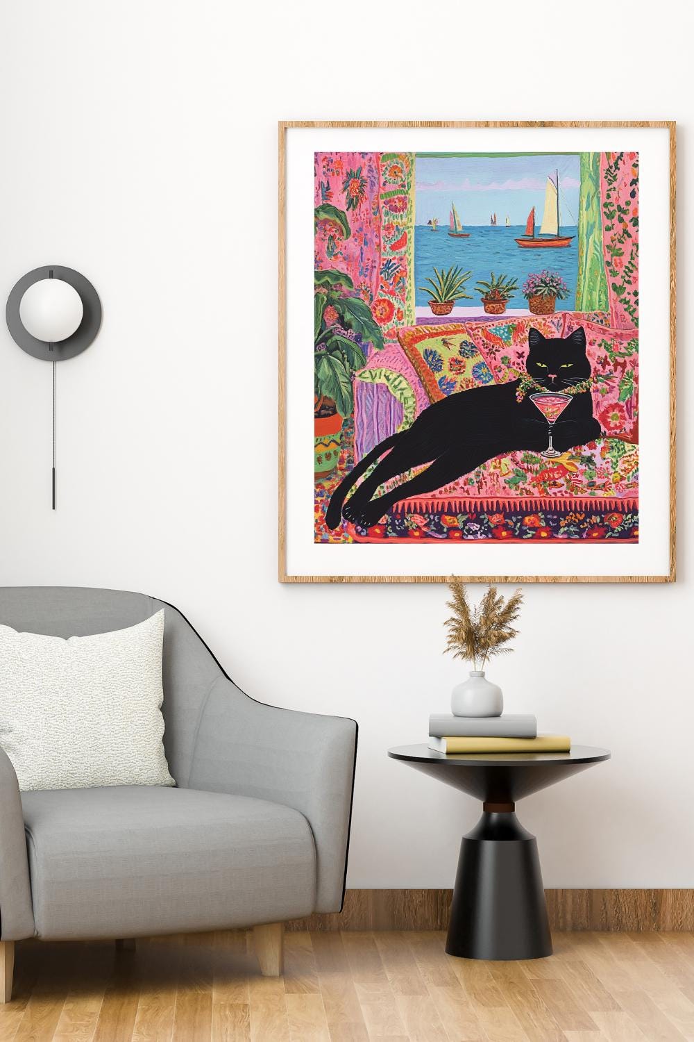 Black Cat Cocktail Art Print: Retro Eclectic Bar Decor (digital ...