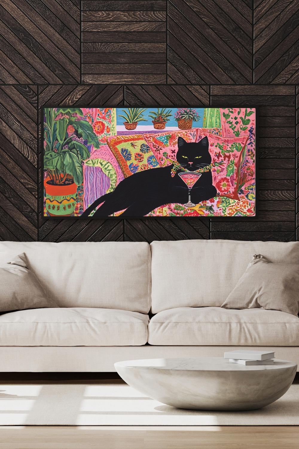 Black Cat Cocktail Art Print: Retro Eclectic Bar Decor (digital ...