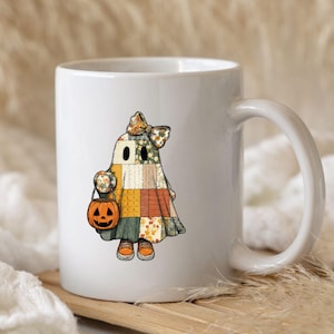 Coquette Patchwork Ghost PNG, Retro Halloween Pumpa Clipart, Cottagecore Quilt Ghost Sublimation Design, Spooky Season Digital Nedladdning bild 7