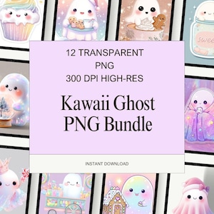 12 PNG-spökpaket | Kawaii julspöke-clipart | 300 DPI | Klistermärken, sublimering, hantverk