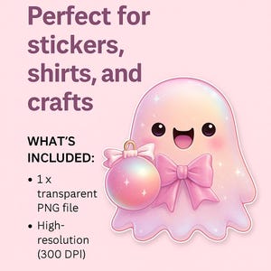 Kawaii spökprydnad PNG • Retro jul Clipart (digital nedladdning)