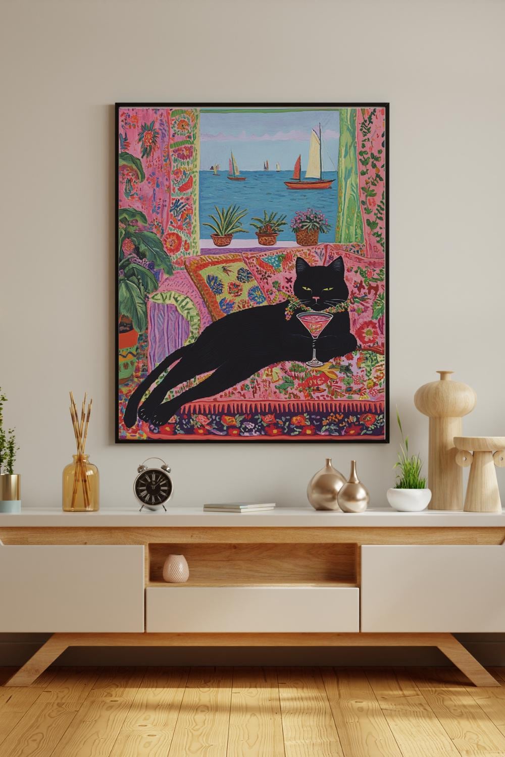 Black Cat Cocktail Art Print: Retro Eclectic Bar Decor (digital ...