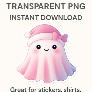 Rosa jultomtespöke PNG • Kawaii jul Clipart (digital nedladdning)