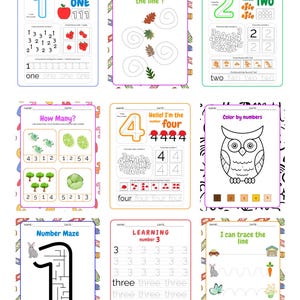 Hoja de trabajo de números del 1 al 10 para preescolar / Actividad de conteo imprimible para niños / Aprende a contar (PDF)