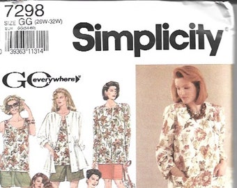 Simplicity #7298 Plus Size Pants, Shorts, Skirt, Top, Jacket , and Shirt Pattern SZ 26W-32W