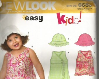 New Look #6689 Kids Dress, Top, Pants, Shorts, and Hat Pattern SZ 1/2-4