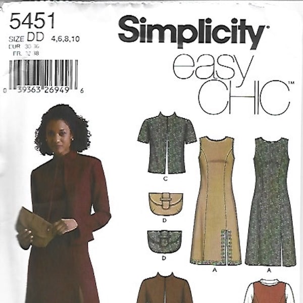 Simplicity #5451 Easy Chic Misses Dress, Jumper, and Jacket Pattern SZ 4-10