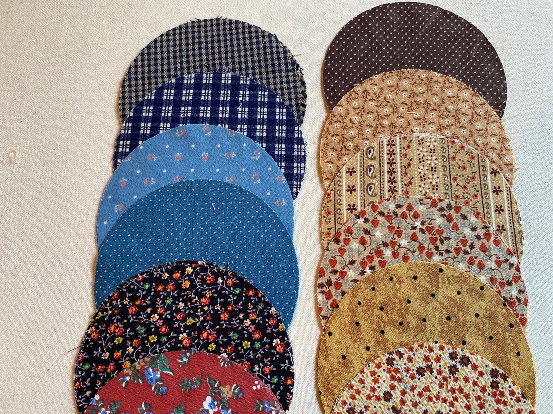 Vintage Calico and Plaids Precut Fabric Circles 30 4 Circles Set 3 Etsy