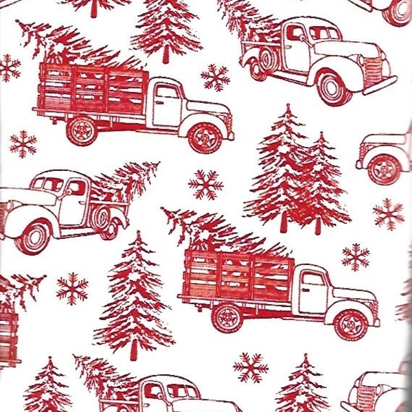 Brushed Lightweight Christmas Flannel (Red Truck & Trees). 1 yard