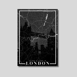 London City Map Poster | Modern Monochrome Street Map Wall Art | Urban Skyline Print | Black and White Minimalist Decor