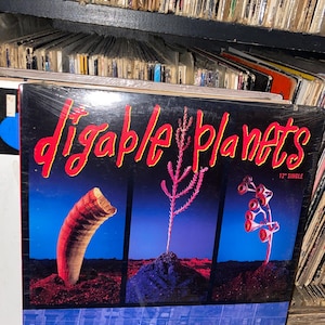 May include: A Digable Planets 12" single album cover. The album art features three panels with surreal imagery: a horn, a pink plant, and a cluster of red and white shapes. The album title is in red and yellow, with the song title "Rebirth of Slick (Cool Like Dat)".