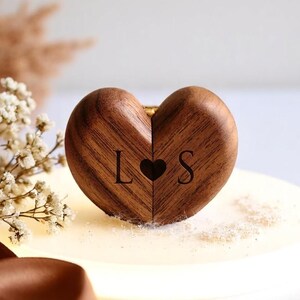 Walnut Wood Heart Ring Box: Personalized Wedding Engagement Keepsake