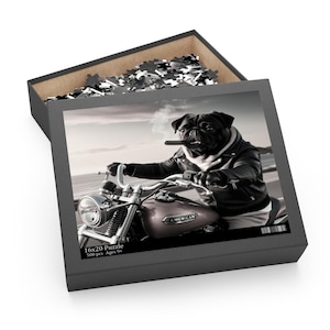 Customizable Puzzle featuring Cool Dog Biker, Dog Lover Gift, Motorcycle Theme Puzzle, Unique Gift for Dog Lovers, Fun Family Activity,