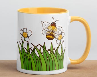 Garden Bee Ceramic Mug | Colorful Rim Coffee Cup
