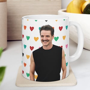 Pedro Pascal Hearts Coffee Mug, Hot Celebrity Gifts, Papi Pedro Pascal