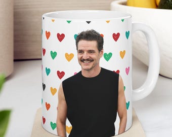 Pedro Pascal Hearts Coffee Mug, Hot Celebrity Gifts, Papi Pedro Pascal