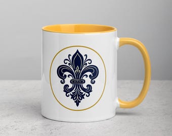 Fleur-de-Lis Mug – French Symbol Ceramic Coffee Cup – Elegant Vintage Mug Gift – French Cottagecore Decor – Royal Heritage Mug