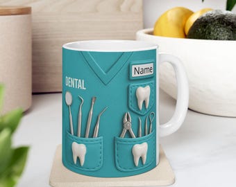 Personalized Dentist Mug | Custom Name Dental Coffee Mug with Tooth Design