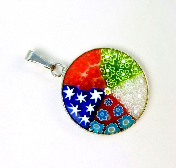 1NB  Sterling Millefiori Glass Pendant Vintage It… - image 2