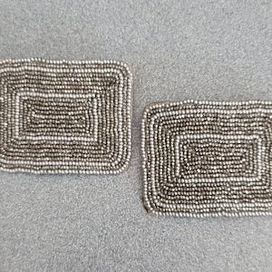dijcf  Pair of Silver Cut Steel and Glass Seed Bead Shoe Clips Beaded Vintage Antique