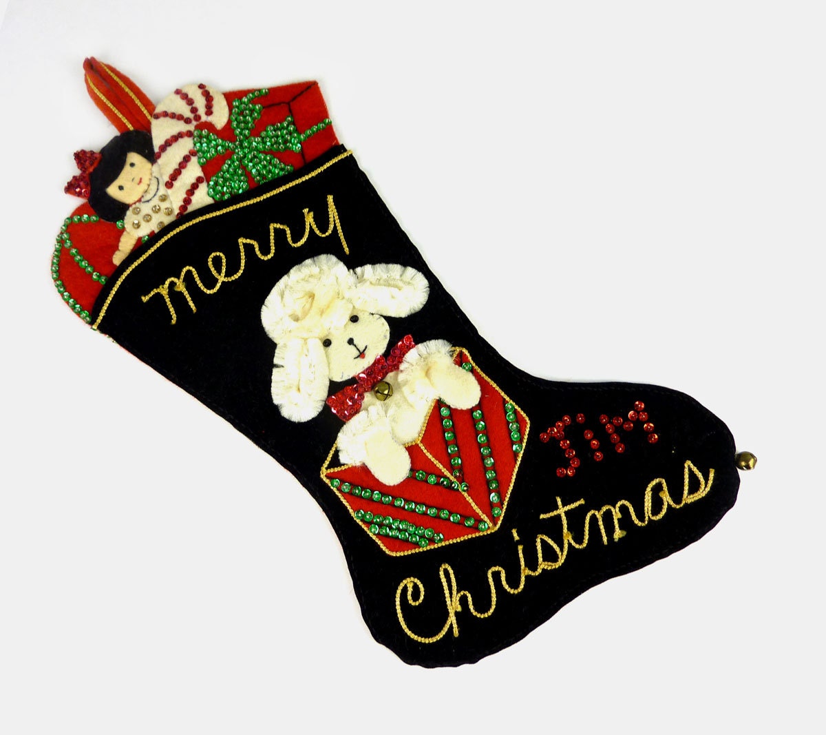 Vintage Christmas Stockingvintage Applique & Sequins Dog Etsy