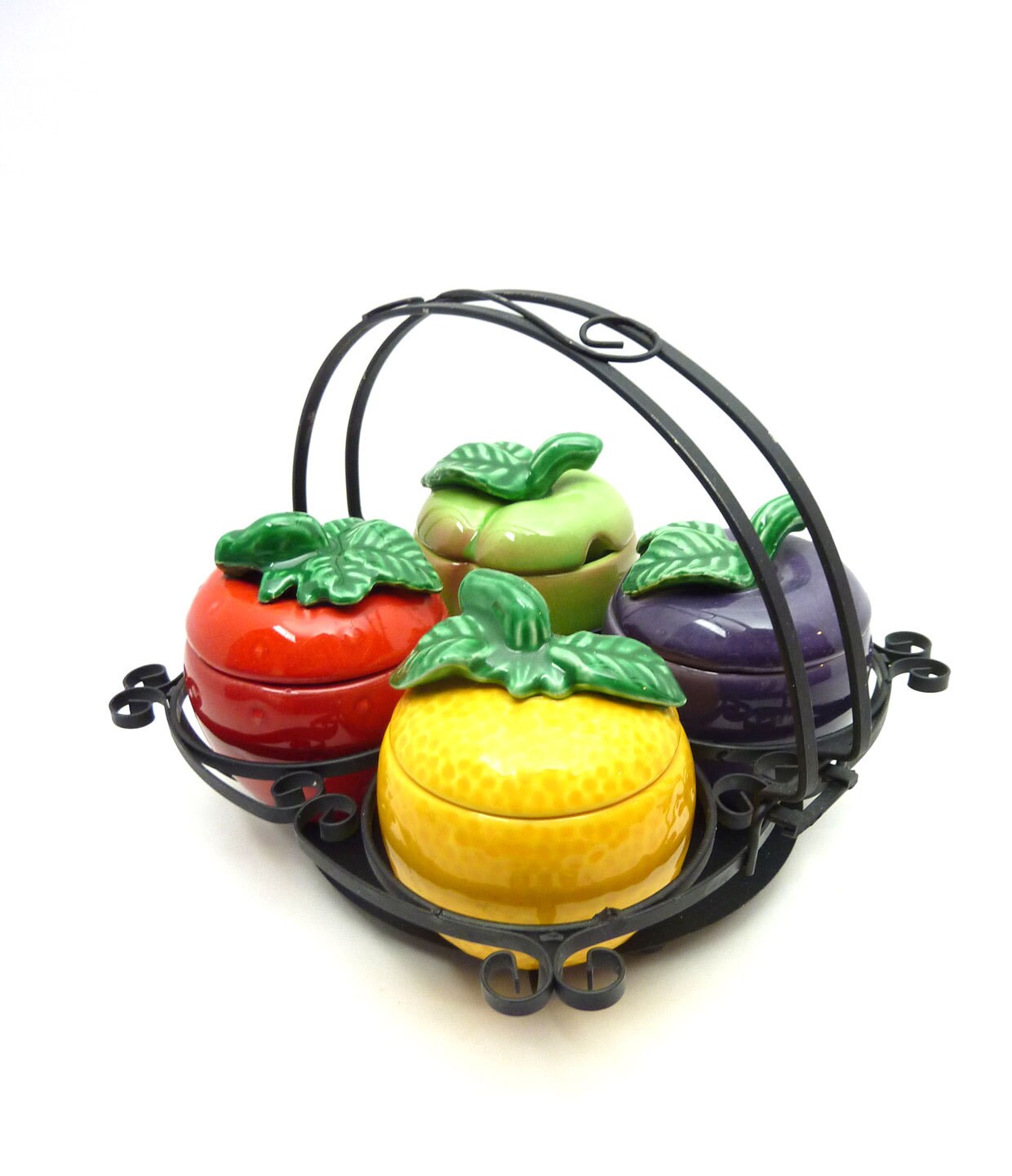 Vintage Colorful Fruit Condiment Set in Metal BasketCeramic Etsy