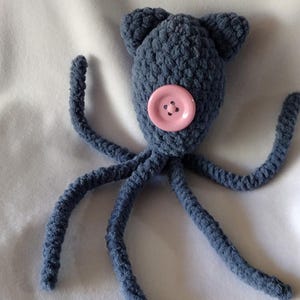 Blue Handmade Crochet Button Eye Squid Amigurumi Plushie