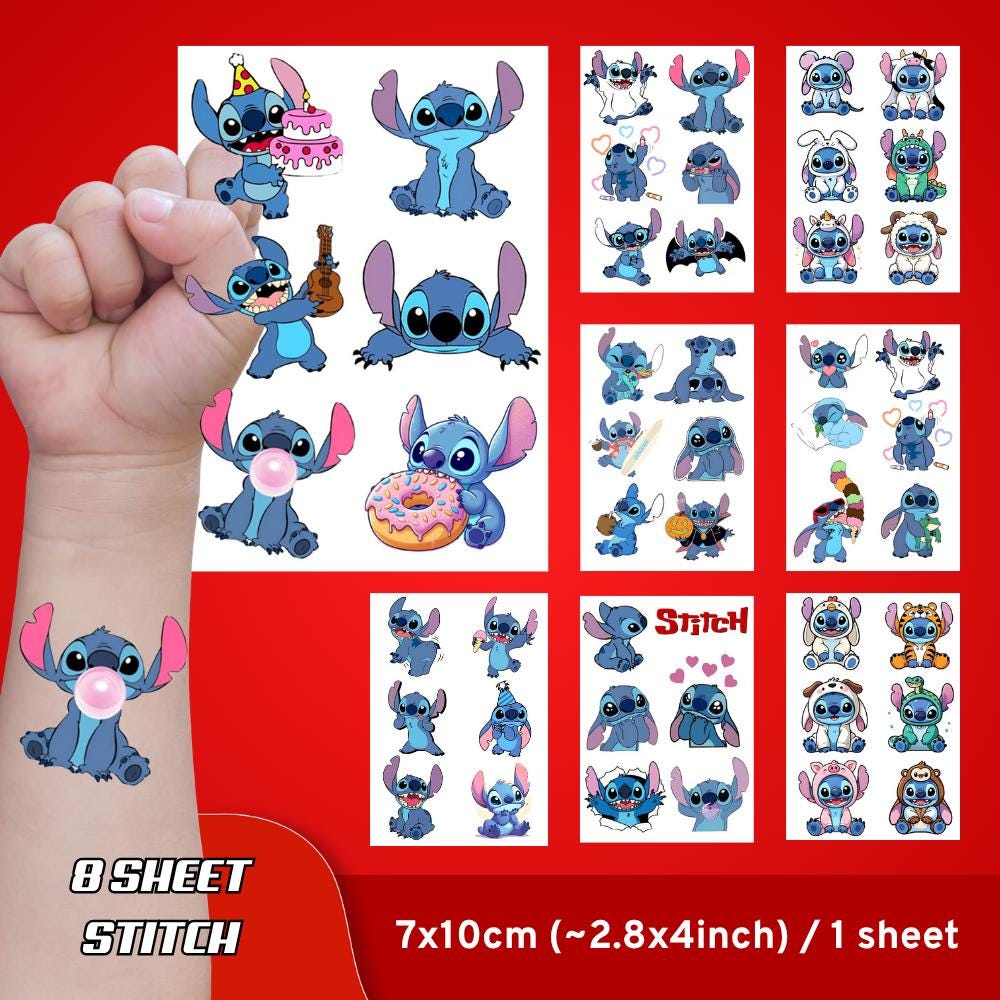 Stitch Cartoon Temporary Tattoos – 8 Sheet Set - Etsy