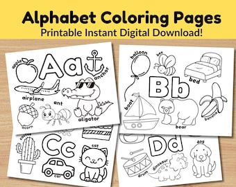 26 Alphabet Malseiten, Vorschule Malseite, Druckbare Aktivität für Vorschule, Baby Erste Buchstaben Buch, Abc Färbung, Buchstaben Arbeitsblatt