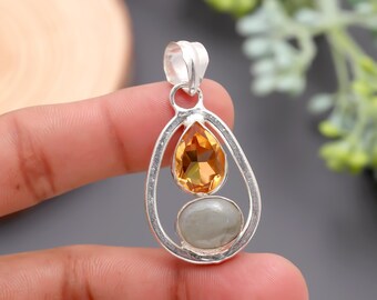 Collana con pendente in citrino labradorite, pendente in argento sterling con pietra preziosa, gioiello con cristalli curativi, collana boho fatta a mano, regalo per donna