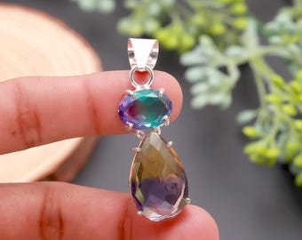 Collana con pendente in topazio mistico, pendente in argento sterling con gemma arcobaleno, gioiello con pietra portafortuna di ottobre, regalo spirituale con cristalli per donne