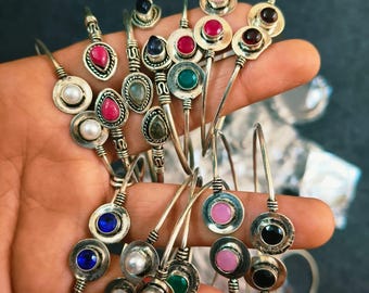 Bracciale rigido regolabile placcato argento con pietre preziose all'ingrosso / Gioielli con cristalli naturali all'ingrosso / Forniture per rivenditori e regali
