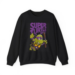 Super Turtle Crewneck Sweatshirt, Unisex Sweatshirt, Cartoon Apparel, Gift for Kids, Retro Style, Cozy Everyday Wear