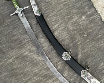 Handmade Damascus Steel Ottoman Sword: Islamic Shamshir with Leather Sheath