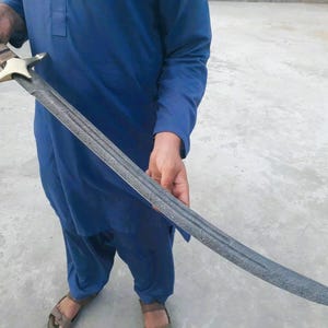 Handmade Damascus Steel Zulfiqar Sword: Islamic Shamshir with Leather Sheath