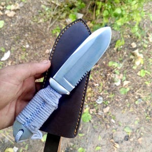 Hand Forged Stainless Steel Hunting Knife: Bushcraft Camping Knife with Leather Sheath