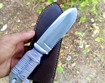 Hand Forged Stainless Steel Hunting Knife: Bushcraft Camping Knife with Leather Sheath