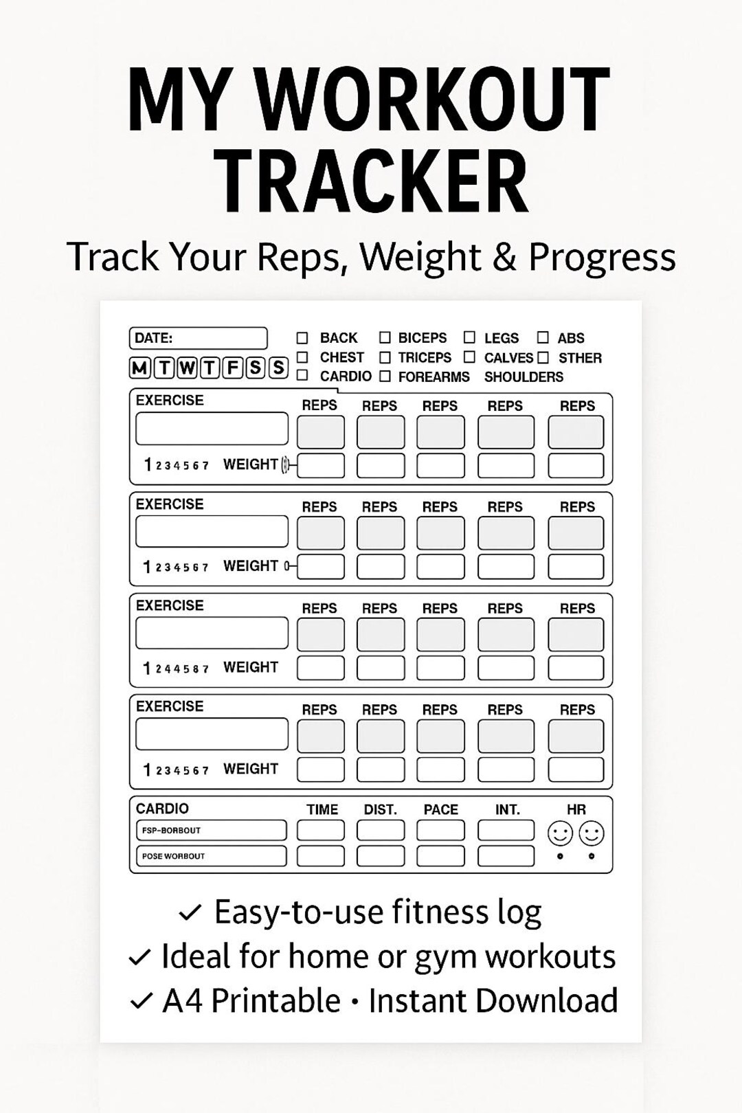 A4 Printable Fitness Log Book | Workout Tracker PDF | Reps & Weight ...