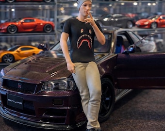 1/18 Scale Smoking Streetwear Figure, Miniature Hypebeast Figurine for Car Diorama, Cool Guy Model for Diecast Display